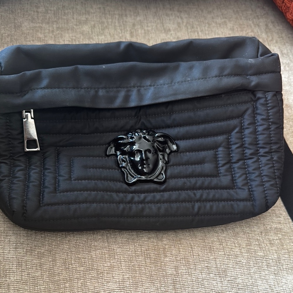 Versace Black Quilted Belt Bag with Medusa Logo